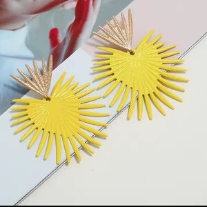 Gold Plantain Leaf Drop Earrings Geometric Statement Trendy Jewelry